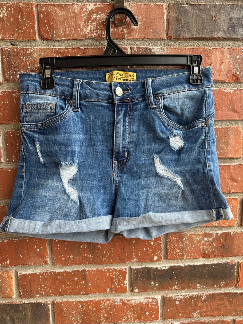 Wax Jean Classic Blue Ripped Denim Shorts